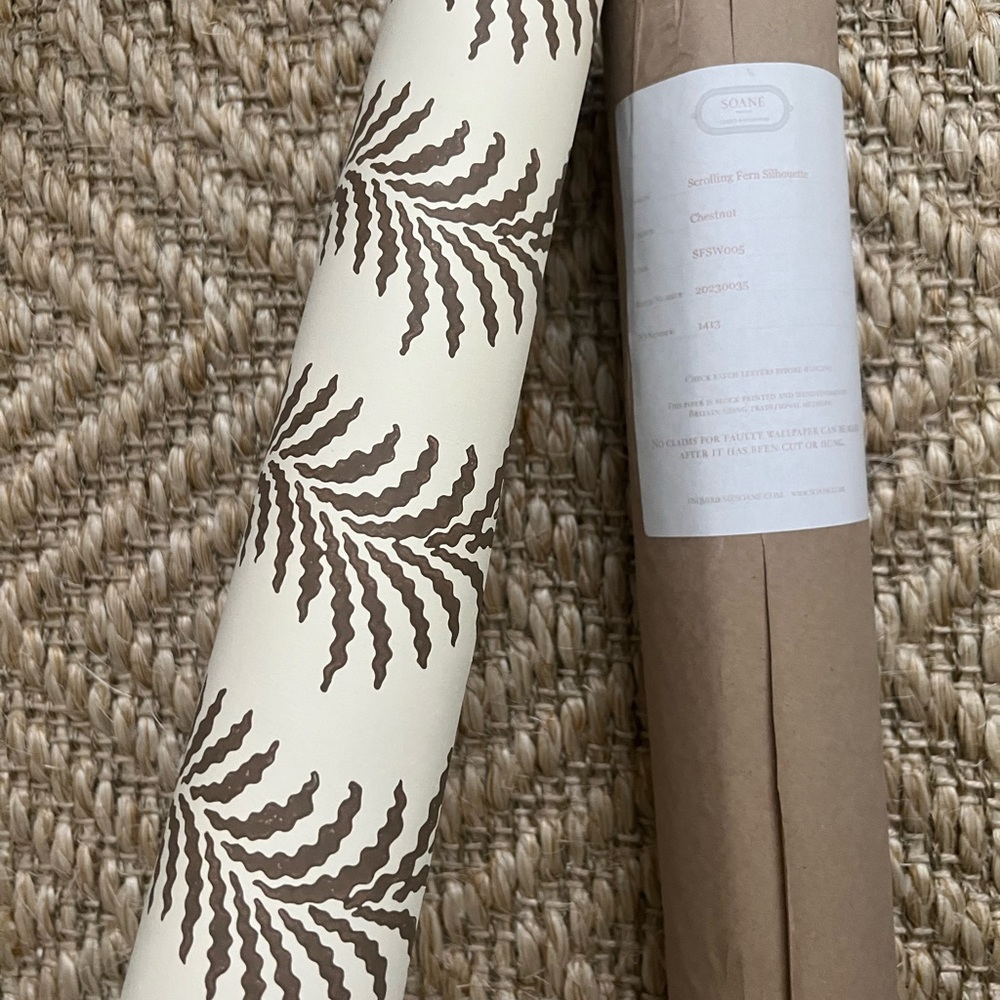 1 unopened roll of soane scrolling fern in chestnut wallpaper